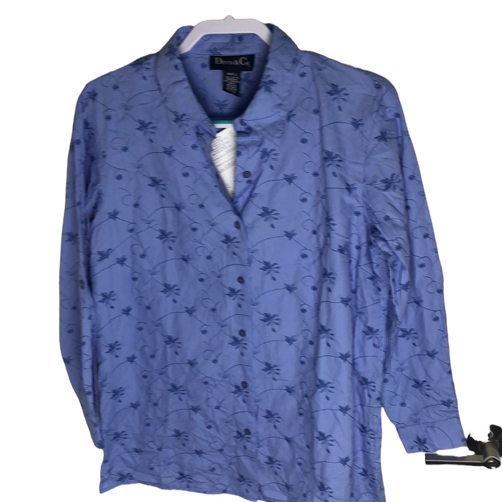 Denim & Co Embroidered Long Sleeve Button Up Shirt Women’s Size S